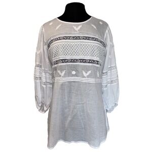 yest Hippie Boho‎ Blouse Women's Size 6 White Embroidered Lace Cottagecore